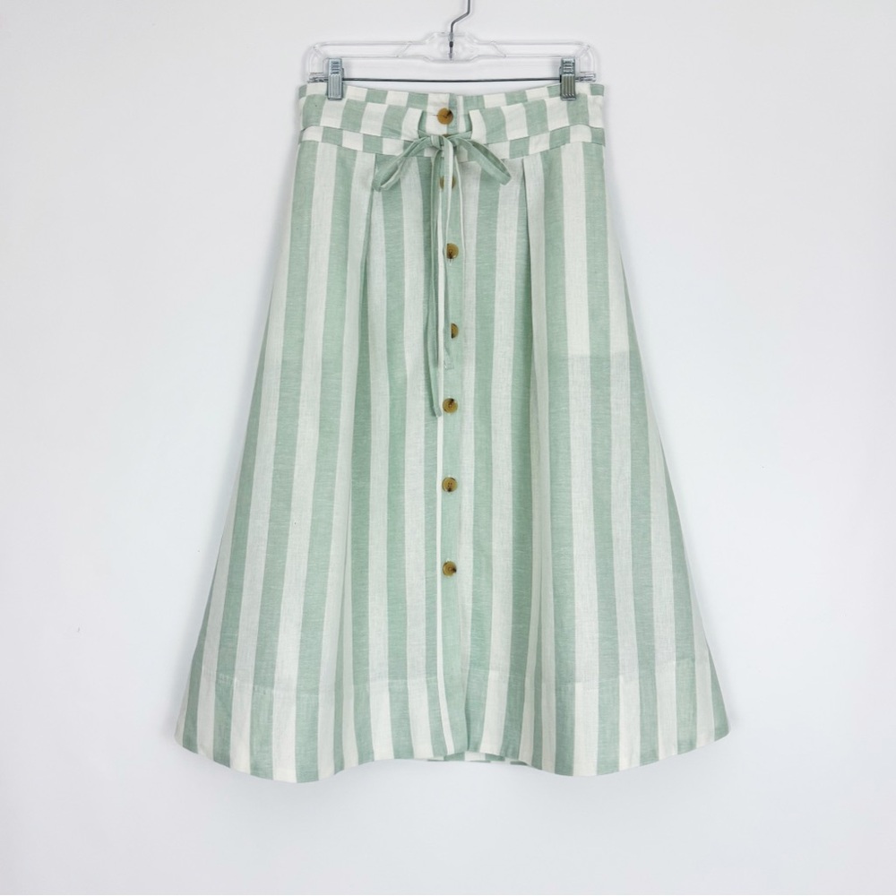 NWT A New Day Striped Linen-Blend Midi Skirt in Mint & Cream | Size S - Picture 2 of 5
